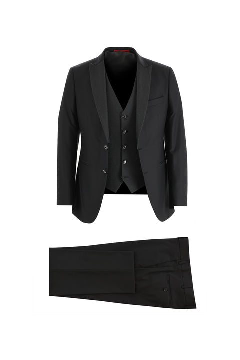 Black 7 Drop Slim Fit Narrow Cut Pointed Collar Vest Tuxedo & Groom Suit