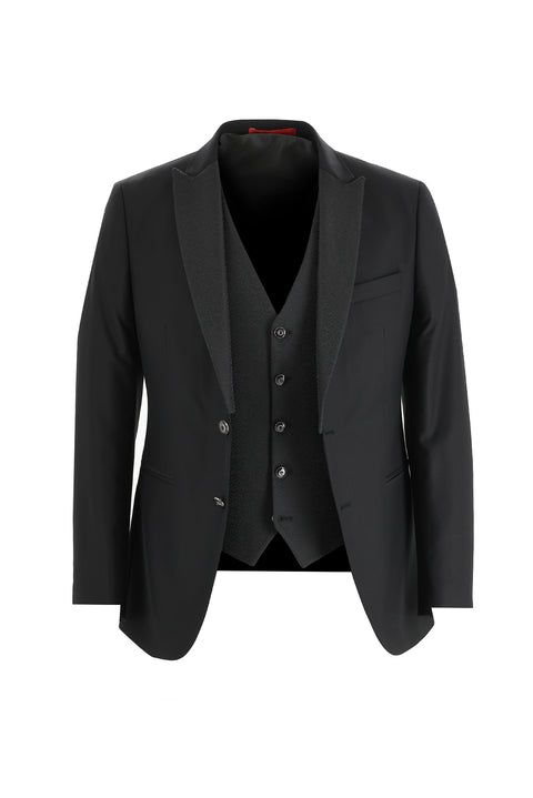Black 7 Drop Slim Fit Narrow Cut Pointed Collar Vest Tuxedo & Groom Suit
