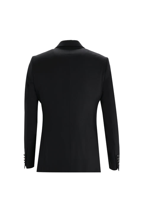 Siyah 7 Drop Slim Fit Dar Kesim Sivri Yaka Yelekli Smokin & Damatlık