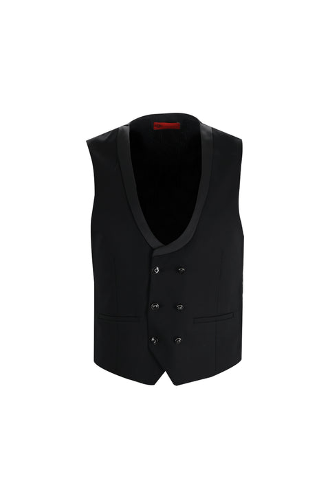 Siyah 7 Drop Slim Fit Dar Kesim Sivri Yaka Yelekli Smokin & Damatlık