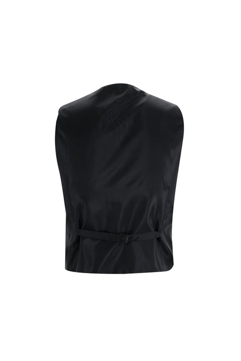 Siyah 7 Drop Slim Fit Dar Kesim Sivri Yaka Yelekli Smokin & Damatlık