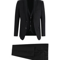Siyah 7 Drop Slim Fit Dar Kesim Sivri Yaka Yelekli Smokin & Damatlık