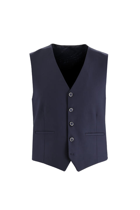 Koyu Lacivert 7 Drop Slim Fit Dar Kesim Sivri Yaka Yelekli Smokin & Damatlık
