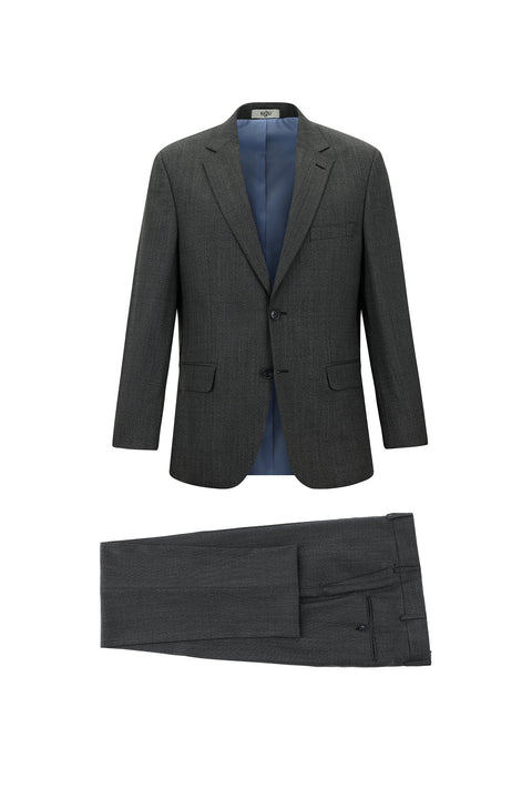 Orta Füme 4 Drop Relaxed Fit Rahat Kesim Yünlü Desenli Takım Elbise