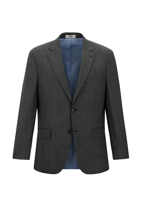 Orta Füme 4 Drop Relaxed Fit Rahat Kesim Yünlü Desenli Takım Elbise