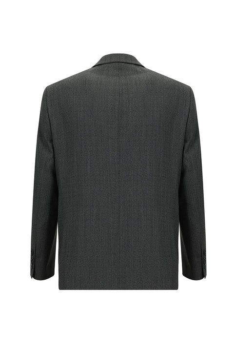 Orta Füme 4 Drop Relaxed Fit Rahat Kesim Yünlü Desenli Takım Elbise