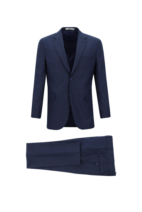 Medium Navy 7 Drop Slim Fit Striped Suit
