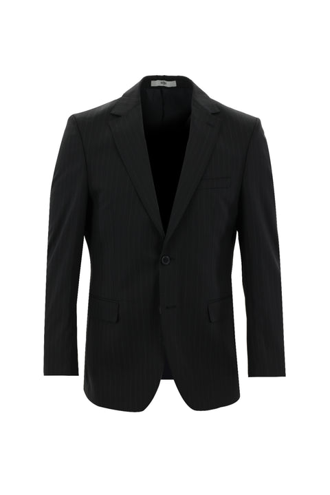 Black 6-Drop Regular Fit Standard Cut Wool Striped Suit