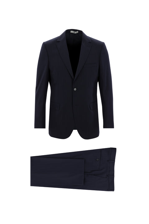 Dark Navy 6 Drop Regular Fit Standard Cut Wool Striped Suit