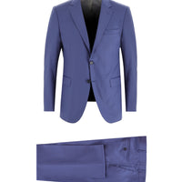 Dark Blue 7 Drop Slim Fit Narrow Cut Wool Patterned Suit