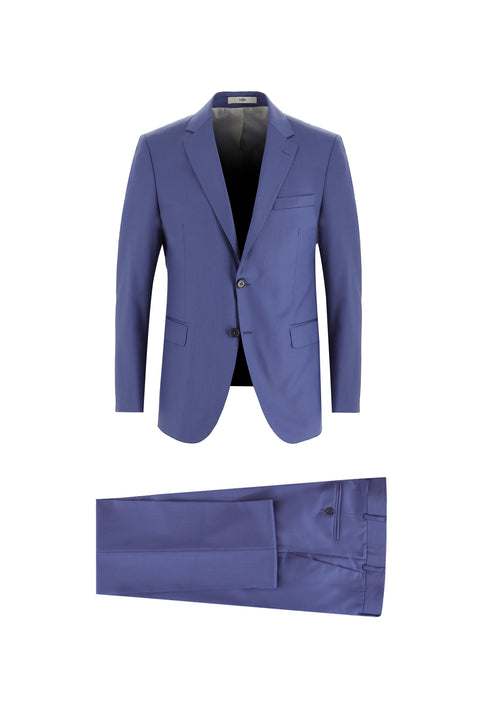 Dark Blue 7 Drop Slim Fit Narrow Cut Wool Patterned Suit