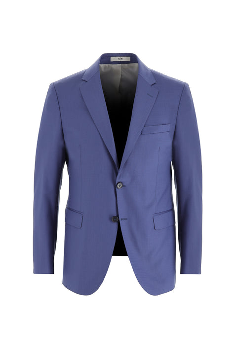 Dark Blue 7 Drop Slim Fit Narrow Cut Wool Patterned Suit
