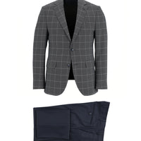 Koyu Lacivert 7 Drop Slim Fit Dar Kesim Kombinli Yelekli Kareli Takım Elbise