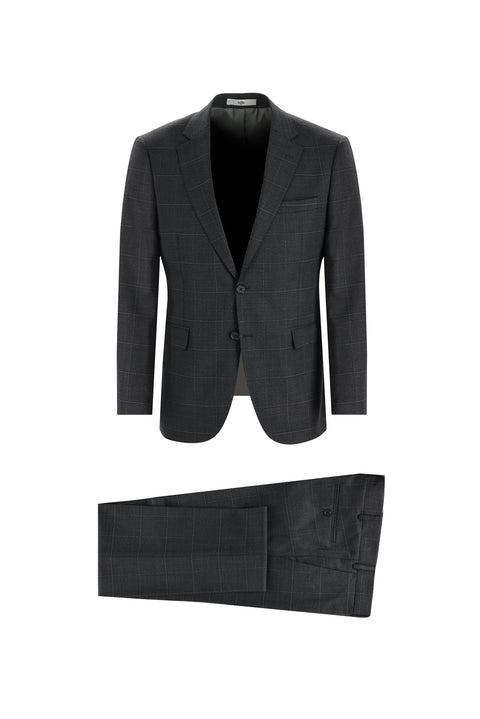 Medium Gray 6 Drop Regular Fit Standard Cut Wool Plaid Suit