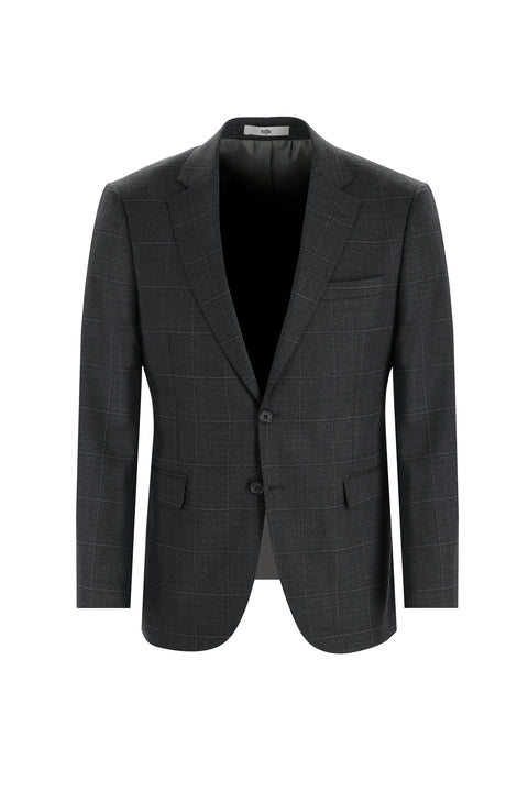 Medium Gray 7 Drop Slim Fit Narrow Cut Plaid Wool Suit