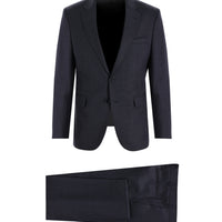 Dark Navy 7 Drop Slim Fit Narrow Cut Wool Plaid Suit