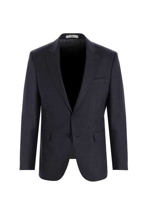 Dark Navy 4-Drop Relaxed Fit Wool Plaid Suit