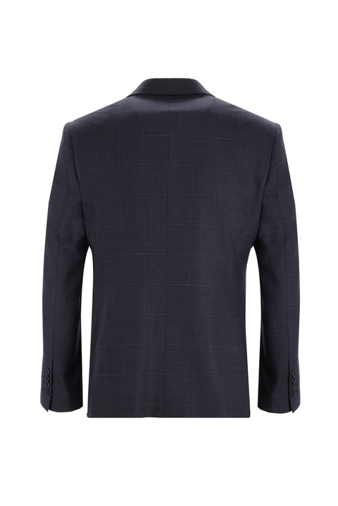 Dark Navy 4-Drop Relaxed Fit Wool Plaid Suit