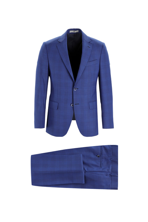 Blue 7 Drop Slim Fit Narrow Cut Wool Plaid Suit