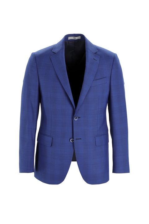 Blue 7 Drop Slim Fit Narrow Cut Wool Plaid Suit