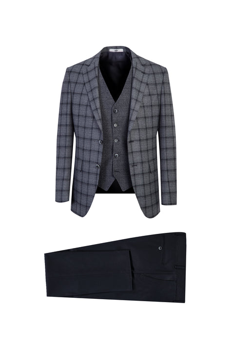 Medium Navy Blue 7 Drop Slim Fit Antibacterial Combination Suit