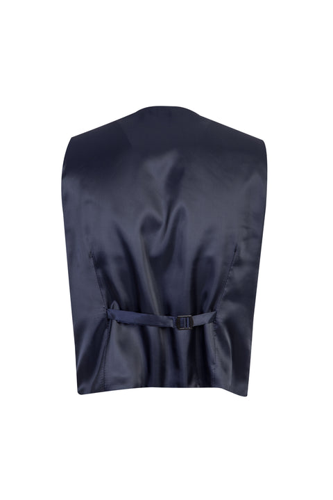 Dark Navy 7 Drop Slim Fit Narrow Cut Patterned Suit with Vest