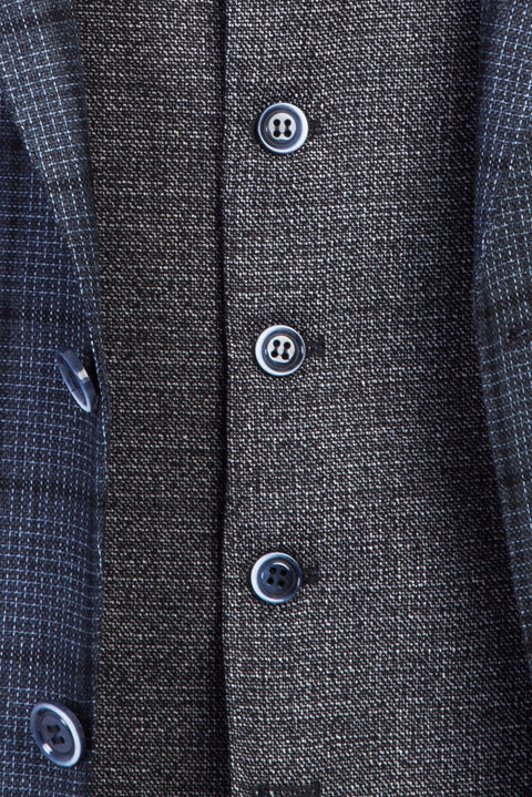 Dark Navy 7 Drop Slim Fit Narrow Cut Patterned Suit with Vest