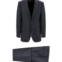 Koyu Füme 4 Drop Relaxed Fit Rahat Kesim Ekose Takım Elbise