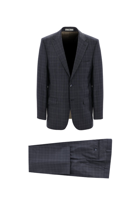 Koyu Füme 4 Drop Relaxed Fit Rahat Kesim Ekose Takım Elbise