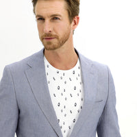 Light Blue 7 Drop Slim Fit Classic Patterned Jacket