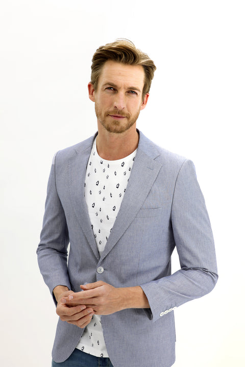 Light Blue 7 Drop Slim Fit Classic Patterned Jacket