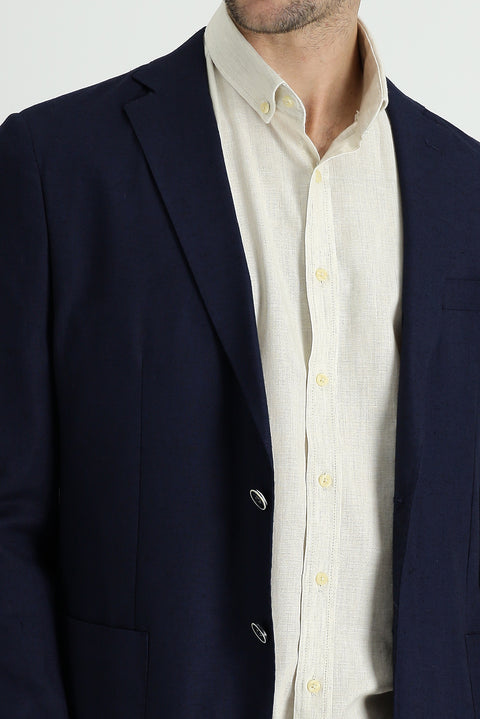 Dark Navy 6 Drop Regular Fit Linen Jacket