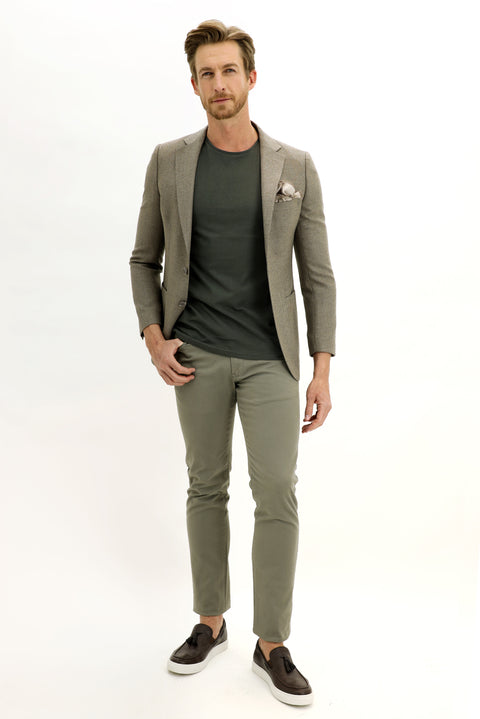 Medium Beige 4-Drop Relaxed Fit Herringbone Jacket