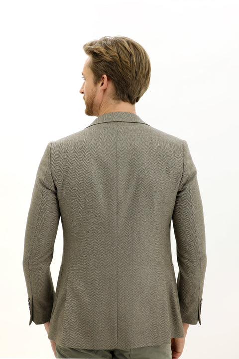 Medium Beige 4-Drop Relaxed Fit Herringbone Jacket