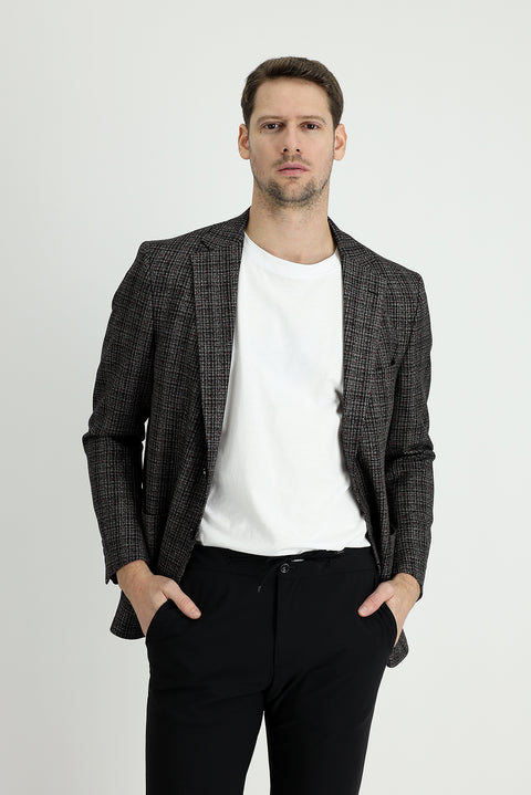 Black 6 Drop Regular Fit Patterned Jacket