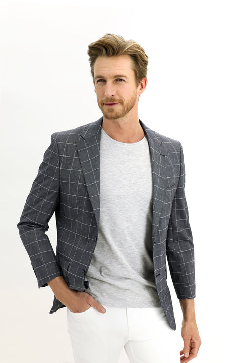 Black 6 Drop Regular Fit Plaid Jacket