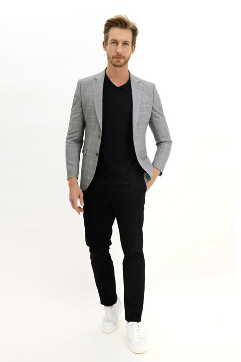 Light Grey 7 Drop Slim Fit Plaid Jacket