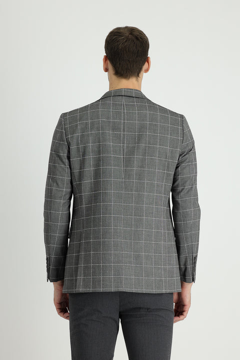 Medium Grey 6 Drop Regular Fit Plaid Jacket
