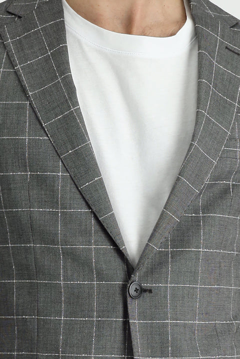 Medium Grey 6 Drop Regular Fit Plaid Jacket