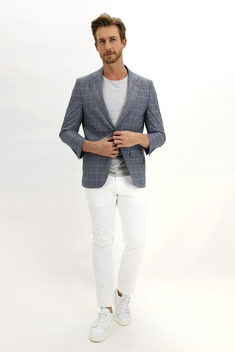 Dark Blue 6 Drop Regular Fit Plaid Jacket