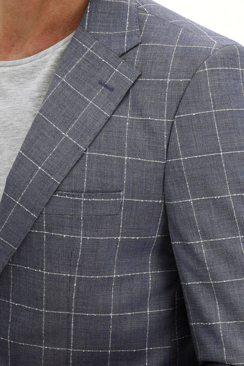 Dark Blue 4-Drop Relaxed Fit Plaid Jacket