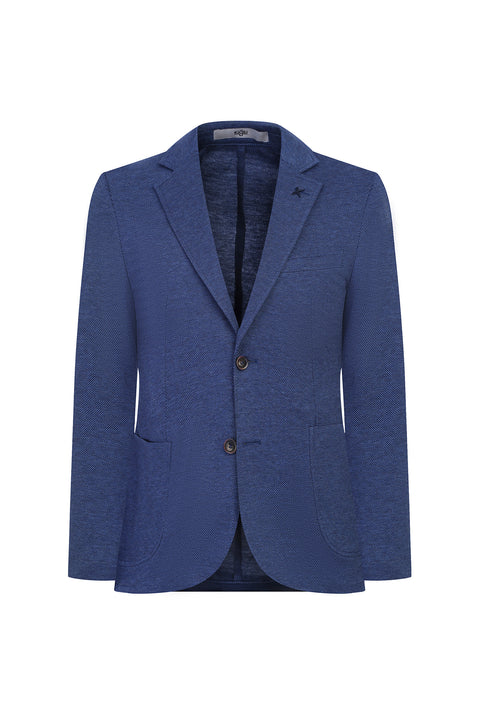 Light Navy Blue 7 Drop Slim Fit Eyelet Cotton Jacket