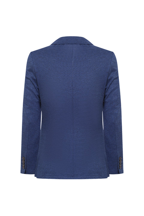 Light Navy Blue 7 Drop Slim Fit Eyelet Cotton Jacket