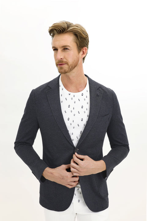 Dark Navy 7 Drop Slim Fit Eyelet Cotton Jacket