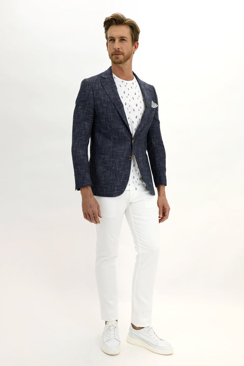 Dark Navy 6 Drop Regular Fit Patterned Jacket