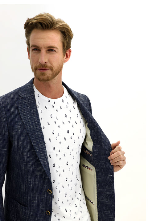 Dark Navy 6 Drop Regular Fit Patterned Jacket