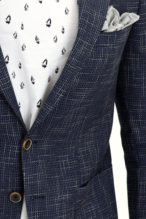 Dark Navy 6 Drop Regular Fit Patterned Jacket