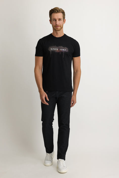 Black Relaxed Fit Lycra Denim Look Trousers