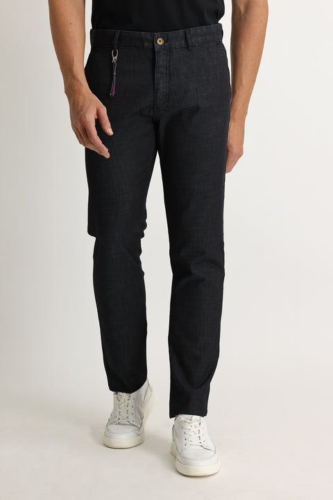 Black Regular Fit Standard Cut Lycra Denim Look Trousers