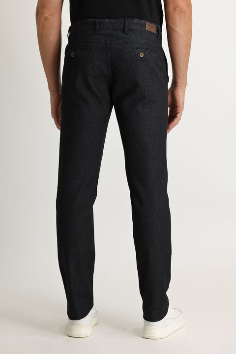 Black Relaxed Fit Lycra Denim Look Trousers